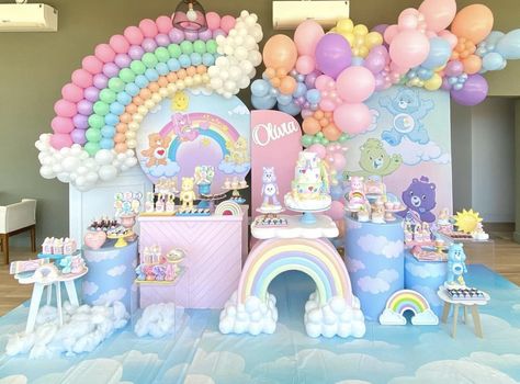 Care Bears Birthday Party, Girl Shower Themes, Care Bear Party, Care Bear Birthday, Bear Baby Shower Theme, Rainbow First Birthday, 1st Birthday Girl Decorations, Baby Shower Theme Decorations, Baby Birthday Themes