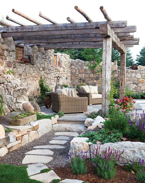 pergole Moderne Have, Pergola Diy, Building A Pergola, Pergola Canopy, Wooden Pergola, Backyard Pergola, Stone Walls, Pergola Kits, Pergola Plans