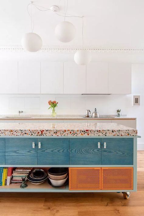 Terrazzo Kitchen Countertops, Terrazzo Countertop, Terrazzo Kitchen, Sleek Cabinet, Spring Fever, Kitchen Worktop, Bespoke Kitchens, Sunday Night, Kitchen Colors