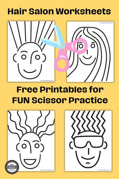 Pretend Play Hair Salon Worksheets - Free Scissor Practice Printables - Your Therapy Source Hair Salon Scissor Practice, Hairdresser Activities For Preschool, Kids Work, Community Helpers, Hair Scissors, Free Preschool, Crazy Hair Days, Free Printable Worksheets, Kids Learning Activities