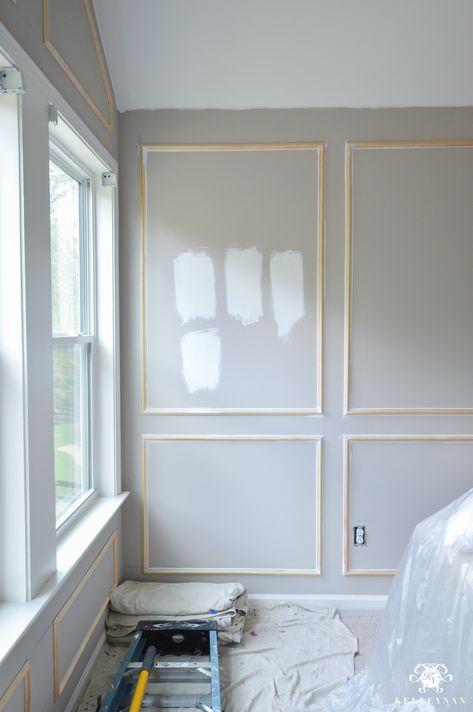 One Room Challenge- Week 2: Paneled Bedroom Walls and the Painting Begins! | Kelley Nan Paneled Bedroom, Wall Molding Living Room, Living Room Panelling, Wall Panels Bedroom, Wall Paneling Diy, Bedroom Walls, Accent Wall Bedroom, Bedroom Panel, Hus Inspiration