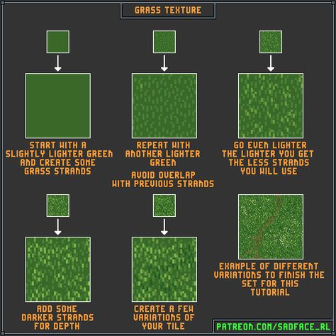 Simple, Easy, Ground Texture Tutorials with Video Walkthroughs - Imgur Pixel Art Grass Tutorial, Pixel Art Grass Tileset, Grass Pixel Art, Pixel Art Texture, 32 Bit Pixel Art, Grass Tutorial, How To Pixel Art, Ground Texture, Grass Texture