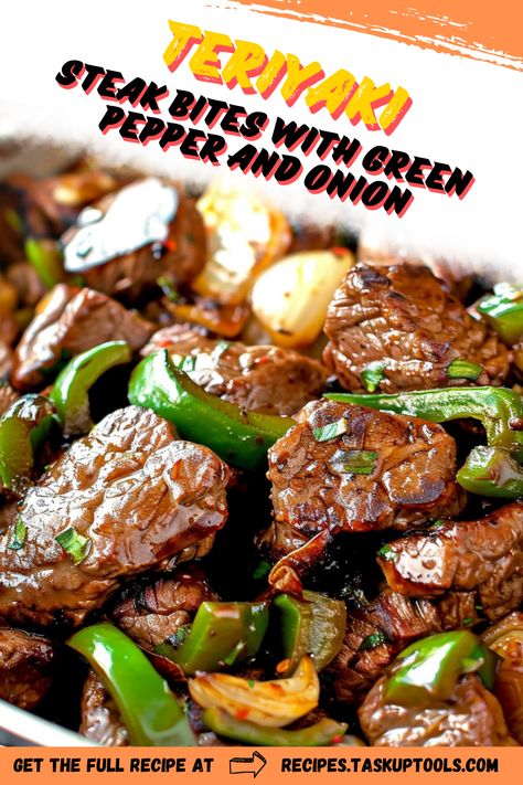 Savour the rich and tangy flavors of our Teriyaki Steak Bites, masterfully infused with hearty green peppers and crisp onions. This Asian culinary delight promises an explosion of taste in every bite. Dive into this fascinating recipe now, perfect for a weeknight dinner or weekend party. You'll be transported straight to the heart of Tokyo with these juicy bites. Follow our Pinterest board for more such irresistible, easy-to-make comfort food recipes! Onion Dinner Recipes, Teriyaki Steak Bites, Teriyaki Steak, Pepper Steak Recipe, Steak Bites Recipe, Main Dish Casseroles, Quick Dishes, Recipes Beef, Dinner Recipes For Family