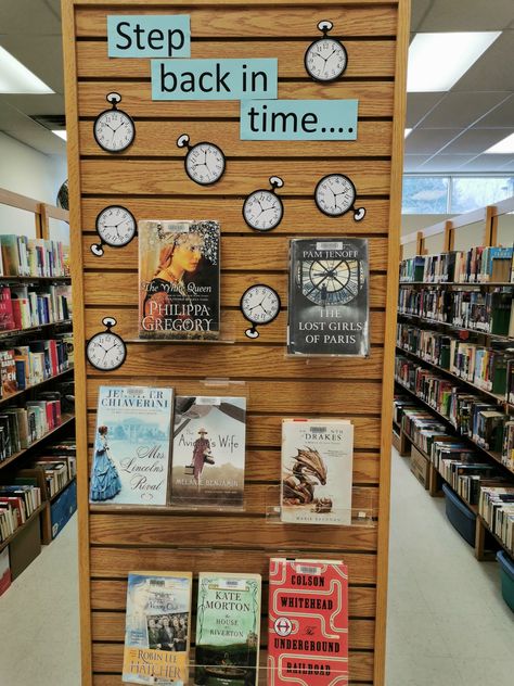 Nonfiction Library Book Displays, Fantasy Book Display, Library Book Displays For Adults, High School Library Book Displays, May Book Displays, Book Store Display Ideas, Public Library Decorating Ideas, May Library Displays, Haunted Library Decorations