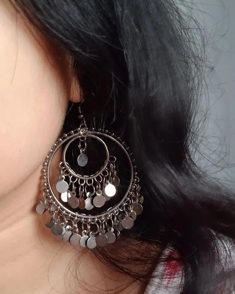 Girly Jewellery, Silver Oxidised Earrings, Girly Poses, Oxidised Jhumka, Desi Jewellery, Bangle Ceremony, Trendy Silver Jewelry, Aesthetic Jewellery, Oxidized Earrings