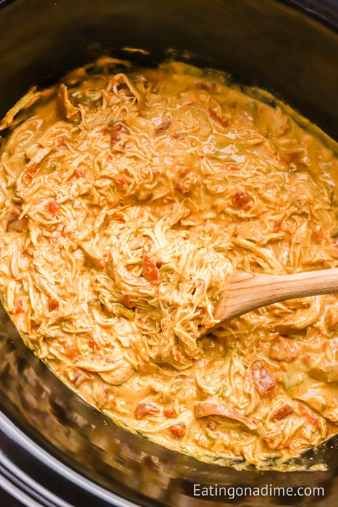 Slow Cooker Queso Chicken Tacos Recipe - Eating on a Dime Chicken Queso Tacos, Taco Slow Cooker, Slow Cooker Queso Chicken, Queso Chicken Tacos, Queso Tacos, Crockpot Shredded Chicken Tacos, Slow Cooker Queso, Chicken Queso, Crock Pot Queso