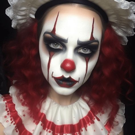 Female Creepy Clown Makeup, Womens Scary Clown Makeup, Ladies Clown Makeup, Scary Clown Face Makeup, Bad Clown Makeup, Scary Clown Makeup Tutorial, Creepy Girl Clown Makeup, Halloween Face Paint Clown, Scary Girl Clown Makeup