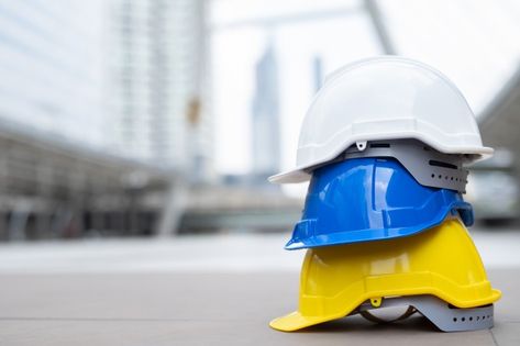 Safety wear helmet hat in the project at... | Premium Photo #Freepik #photo #city #construction #work #security Helmet Hat, Safety Helmet, Construction Work, Concrete Floor, Work Safety, Construction Site, Concrete Floors, The Project, Premium Photo