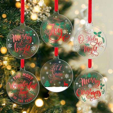 PRICES MAY VARY. PACKAGE INCLUDES –12 Pack of 3" round frosted acrylic christmas ornaments, 4mm thick. Each adorned with six charming red & green patterns: merry christmas, let it snow, Joy, O' holy night, merry and bright, the most wonderful time of the year. Come with an exquisite decorative velvet bag and ribbon. Perfect Christmas gift ideas, tree decorations and gift wrapping. CHRISTMAS TREE DECORATIONS - Liven up your Christmas spirit with these stunning hanging Christmas decorations. Givin Xmas Tree Ornaments, Unique Ornaments, Cozy Christmas Decor, Acrylic Ornaments, Christmas Hanging Decorations, Xmas Tree Ornament, Christmas Ornaments Homemade, Christmas Stockings Personalized, Unique Ornament