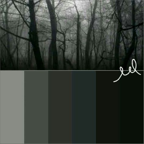 Dark forest color palette Dark Naturalism Color Palette, Gothic House Color Palette, Haunted Forest Color Palette, Dark Color Palate, Smoky Color Palette, Twilight Aesthetic Color Palette, Dark Forest Palette, Night Aesthetic Color Palette, Twilight Colors Palette