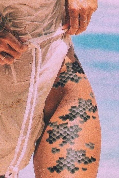 One of the most widely used tattoo patterns is the dragon. These fabled beings can be found in cultures all throughout the… Scales Tattoo, Mermaid Scales Tattoo, Mermaid Sketch, Fierce Dragon, Small Dragon Tattoos, Last Minute Costume, Scale Tattoo, Flame Tattoos, Mermaid Tattoo