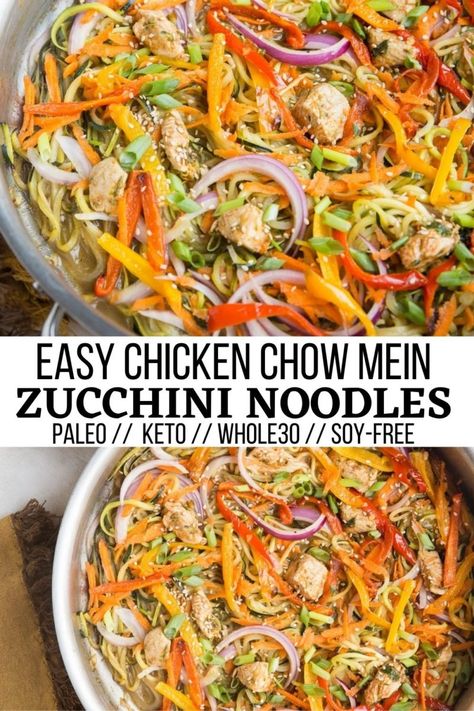 Easy Chicken Chow Mein, Chow Mein Recipe, Meals Dinner, Inflammatory Recipes, Zoodle Recipes, Chicken Chow Mein, Chicken Zucchini, Carb Dinner, Chow Mein