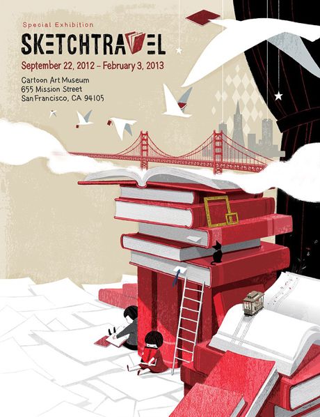 Sketchtravel exhibition poster for the Cartoon Art Museum Book Festival Poster, Lecture Poster Design, Innovation Illustration, Modern Book Cover, Yoko Tanji, Book Exhibition, Lecture Poster, Interactive Poster, Exhibition Posters