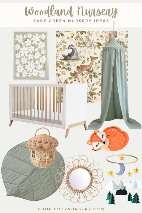 Get inspired with our Woodland Nursery Sage Green Ideas and Mood Board perfect for a woodsy woodland theme! Explore the soothing and serene world of sage green nursery decor. Perfect for girls and boys room ideas 🌿🌳 #GreenNursery #SageGreenTheme #WoodlandNursery Woodland Themed Nursery Girl, Girl Woodland Theme Nursery, Girls Woodland Nursery, Nursery Sage Green, Sage Green Nursery Ideas, Teddy Bear Nursery Theme, Outer Space Nursery Theme, Nursery Sage, Green Nursery Ideas