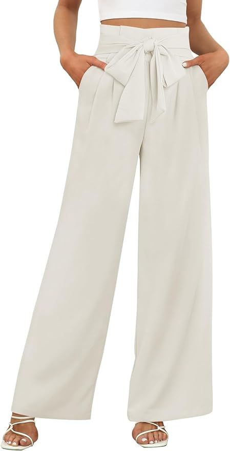 LILLUSORY Wide Leg Dress Pants Womens Palazzo 2024 Flowy Summer High Waisted Paperbag Business Casual Work Trousers Straight Dressy Slacks Off-White at Amazon Women’s Clothing store Business Casual Trousers, White Slacks, Business Casual Work, Wide Leg Dress Pants, Work Trousers, Womens Dress Pants, Casual Work, Amazon Women, Work Casual