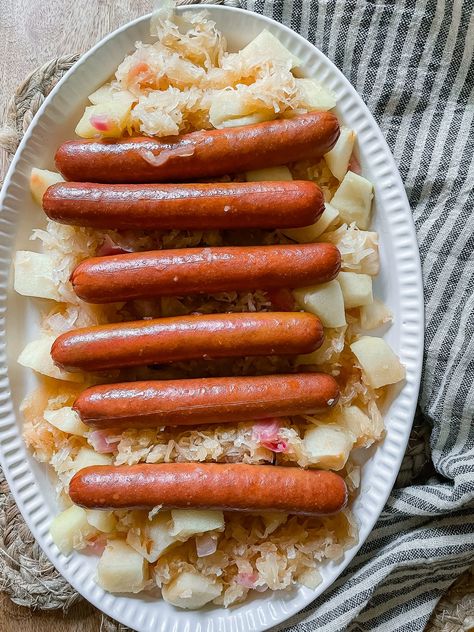 Crockpot Hot Dogs and Sauerkraut Hotdogs And Sauerkraut In Crockpot, Hot Dogs And Sauerkraut In Crock Pot, Crockpot Hot Dogs, Hot Dogs And Sauerkraut, Crockpot Hotdogs, Sauerkraut In A Crock, Oven Hot Dogs, Hot Dogs And Beans, Small Crockpot Recipes