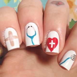 Nurse Nails #naildesign #nailart Great mani odea for someone graduating from Nursing School. Nurse Nails, Sports Nails, Girls Nail Designs, Art Deco Nails, Graduation Nails, Nail Art Designs Diy, Kawaii Nails, Girls Nails, Dope Nails