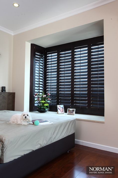 Black Shutters Interior Decor, Black Window Shutters Indoor, Modern Window Shutters Indoor, Shutter Interior Decor, Black Shutters Interior, Black Shutter Blinds, Modern Shutters Indoor, Black Windows With Shutters, Black Interior Shutters