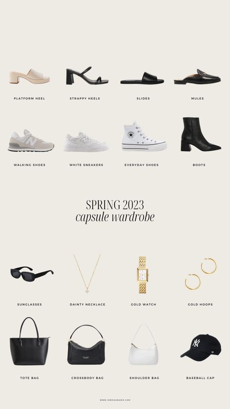 Spring 2023 Capsule Wardrobe + Outfit Ideas | Erika Marie Spring 2023 Capsule Wardrobe, Spring 2023 Capsule, Capsule Wardrobe Outfit Ideas, Capsule Wardrobe 2023, Hm Outfits, White Tee Jeans, Minimalist Wardrobe Capsule, Capsule Wardrobe Outfits, Cool Winter