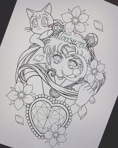 Moon Head Tattoo, Sailor Moon Drawing Sketches, Moon Tattoo Outline, Sailor Moon Tattoo Design, Moon Tattoo Stencil, Moon Tattoo Design, Pikachu Tattoo, Sailor Moon Coloring Pages, Tattoo Moon