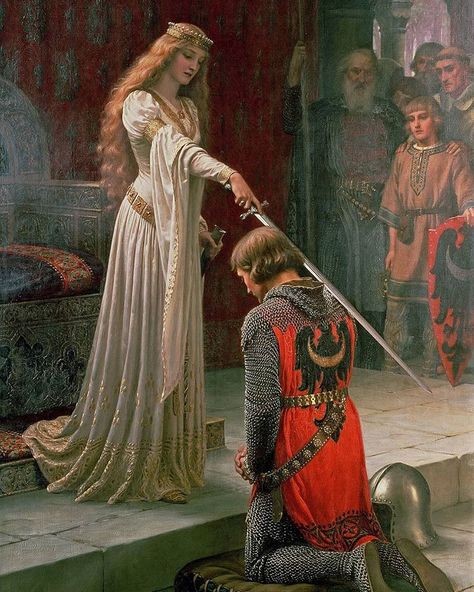 The Accolade by Edmund Blair Leighton 🌹 A Queen knighting a young man 🌹 The Accolade, Throne Of Glass Fanart, Pre Raphaelite Art, Aelin Galathynius, Medieval Paintings, Throne Of Glass Books, Throne Of Glass Series, Sarah J Maas Books, Knight Art