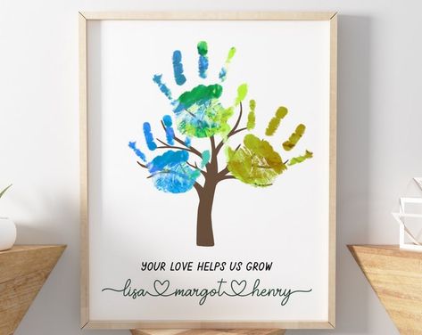 Handprint Art Craft / Daddy Dad Poem / Father's Day / Kids | Etsy Canada Family Tree Canvas, Family Tree For Kids, Family Hand Prints, Family Art Projects, Family Tree Painting, Tree Painting Canvas, Family Tree Project, Keepsake Crafts, Family Painting