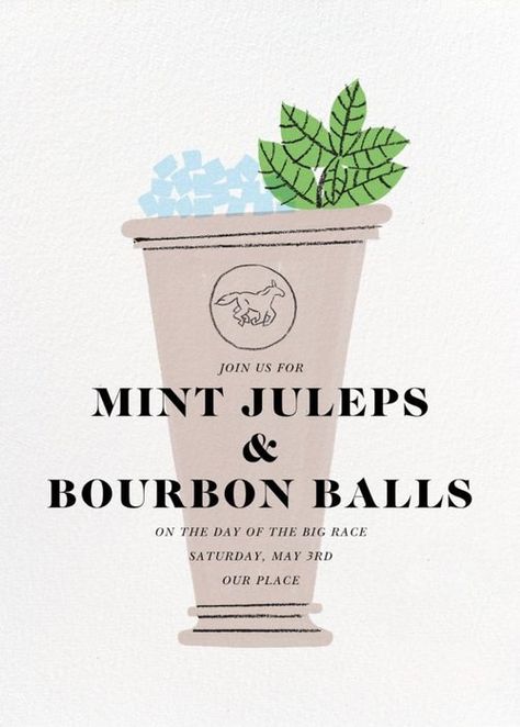 Derby Themed Party, Wine Pairing Menu, Sports Invitation, Kentucky Derby Themed Party, Kentucky Derby Party Decorations, Julep Recipe, Mint Julep Recipe, Bourbon Balls, Fondue Party