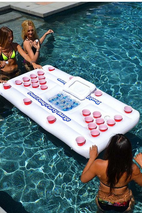 Floating Beer Pong Table, Party Barge, Pool Party Games, Pool Floats For Adults, Fun Outdoor Games, Pool Party Decorations, Pool Birthday, Beer Pong Tables, Pool Games