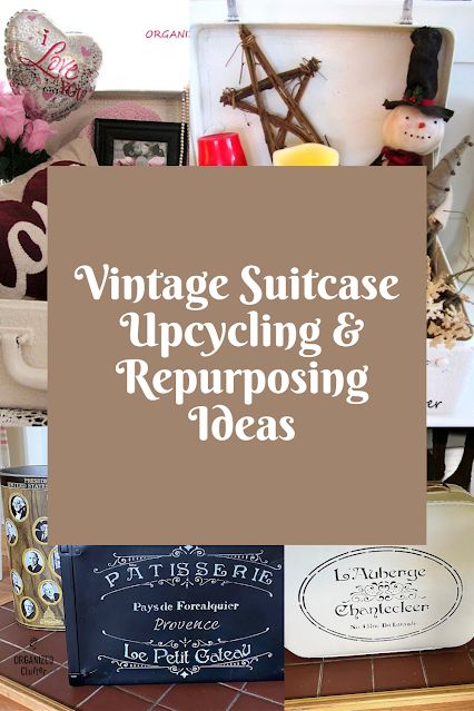 Vintage Suitcase Upcycling & Repurposing Ideas Ideas For Vintage Suitcases, Upcycling, Repurposed Vintage Suitcase, Vintage Suitcase Decor Display, Upcycle Vintage Suitcase, Ideas For Old Suitcases, Decorating With Old Suitcases, Briefcase Upcycle, Painting Suitcases Diy Ideas