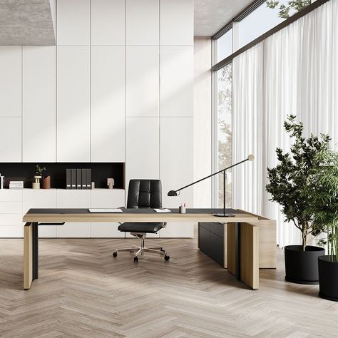 A workbench for leaders: the graphic lines and bridge shape of the executive desk stand for architectural clarity. Projects can be sorted and structured on the large desk top. The height adjustment function allows different positions to be taken at the desk. Valuable and customizable. #furniture #interior #luxuryinteriors #luxuryfurniture #design #moderndesign #modernism #madeingermany #executive #desk #workbench #office Executive Office Design Interior, Minimal Office Design, Executive Office Design, Clear Desk, Walter Knoll, Executive Room, Modern Office Interiors, Modern Office Design, Large Desk