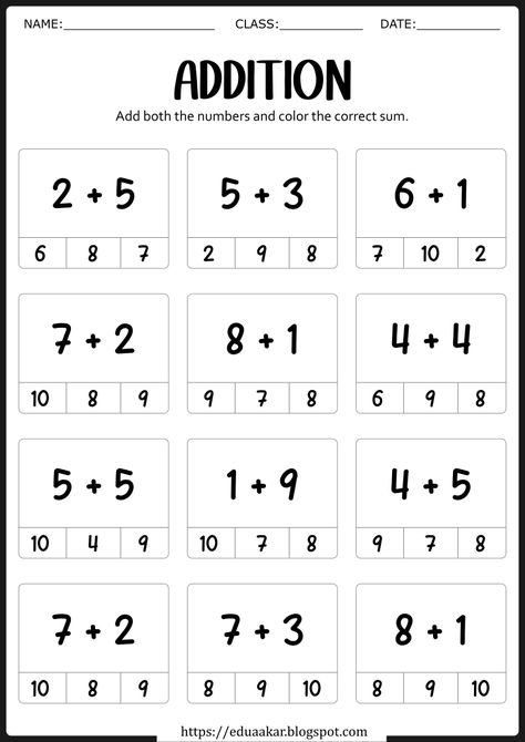 Maths Srkg Worksheet, Simple Addition Preschool, Addition Worksheets For Kg, Basic Addition For Kindergarten, Simple Math Worksheets For Kindergarten, Year One Maths Worksheets, Addition For Beginners, Simple Math For Preschoolers, Beginner Addition Worksheet