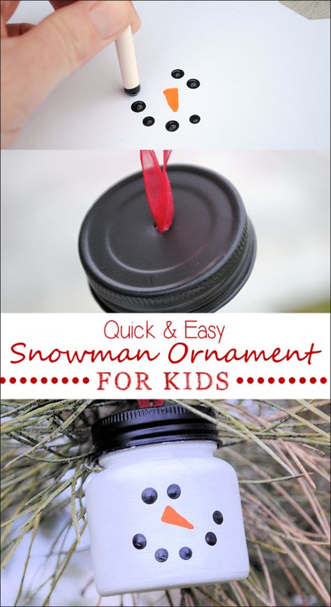 Easy Snowman Ornaments for Christmas - could be used as an advent calendar too or gift card ornament Baby Jar Crafts, Diy Snowman Ornaments, Diy Schneemann, Baby Jars, Baby Food Jar Crafts, Food Jars, Ornaments For Christmas, Baby Food Jars, Diy Snowman