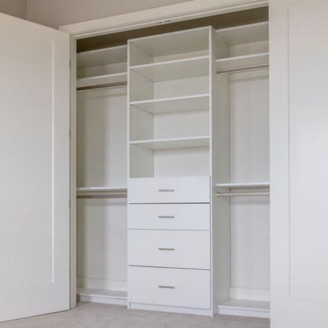 Closet With Drawers Inside, Reach In Closet With Drawers, Small Closet Pax System, Small Closet With Drawers, Closet With Built In Drawers, Closet Design Layout With Drawers, Sliding Door Closet Design, Closet With Drawers And Shelves, Closet Organization With Drawers