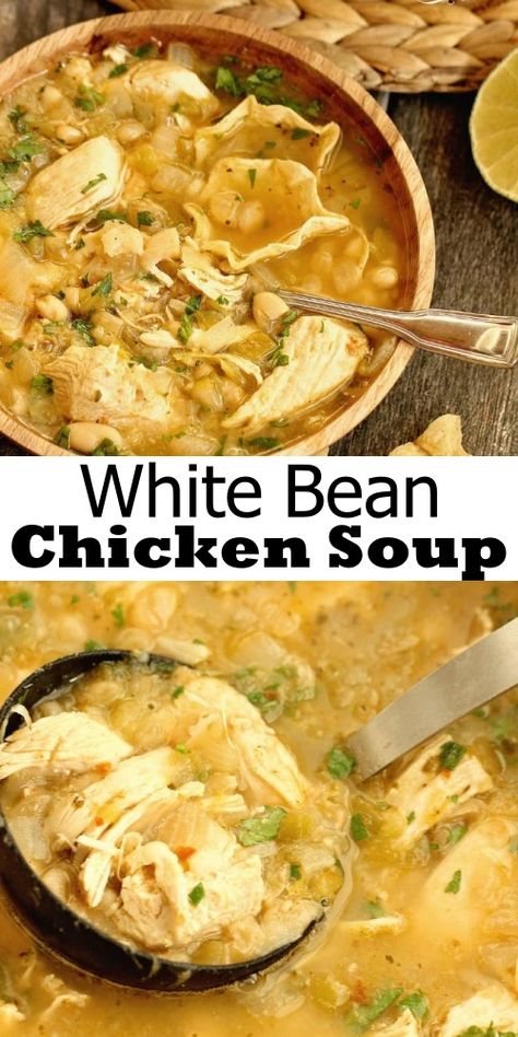 White Bean Chicken Soup Recipe - Cooking with Recipes White Bean Chicken Soup, Bean Chicken Soup, Lunches For The Week, Soup Low Carb, Soup Appetizers, Chicken Soup Recipe, Soup Chicken, Recipe For Dinner, Comforting Soup