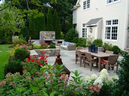 Rooms With a View Stacked Stone Walls, Backyard Dining, Pool Storage, Bluestone Patio, Grasses Landscaping, Landscape Designer, New England Homes, Diy Deck, Concrete Patio