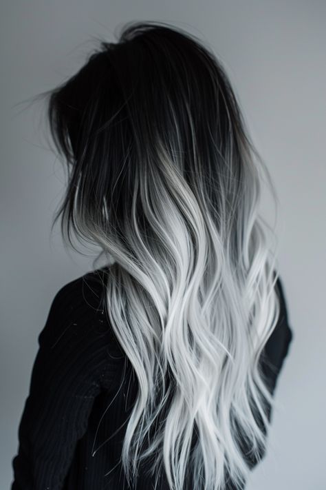 57+ Trending Ombre Hair Color Ideas Mid Length Hair Dye Ideas, Black Ends Hair, Silver Balayage On Dark Hair, Hair Black Highlights, Black Grey Hair, Easy Hair Drawings, Hair Color Ombre, Hairstyles Juda, Hair Dye Videos