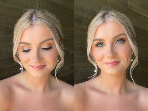 Natural Makeup Maid Of Honor, Soft Glam For Photoshoot, Blue Eye Makeup Bridal, Fair Skin Wedding Makeup Blondes, Bridal Makeup Fair Skin Blonde, Bridal Makeup Looks Blue Eyes, Soft Neutral Bridal Makeup, Bridal Makeup Before After, Wedding Eye Makeup For Blue Eyes