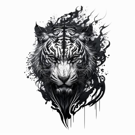 Tiger Tattoo Sketch Design, Tiger Tatoos Men, Fire Tiger Tattoo, Half Tiger Face Tattoo, Angry Tiger Tattoo, Back Tiger Tattoo, Tiger Tattoo Design Men, Tiger Skull Tattoo, Tiger Tattoo Men