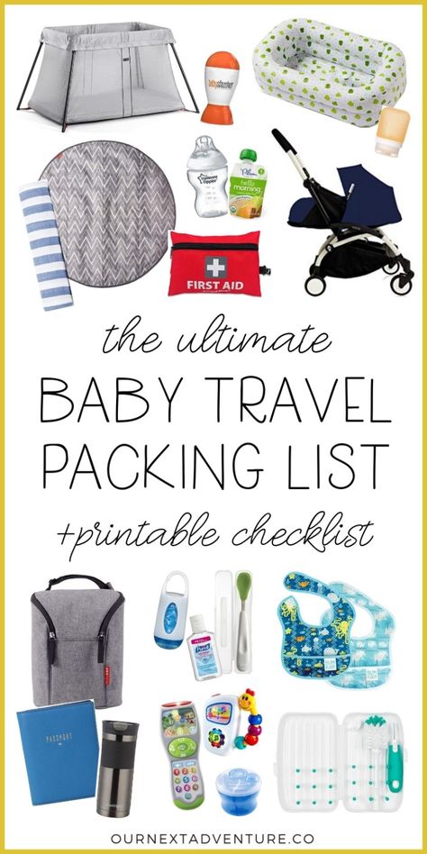 Baby Packing List Travel, Baby Travel Checklist, Travel Packing List Printable, Baby Packing List, Baby Travel Essentials, Travel With Baby, Traveling With A Baby, Baby Travel Gear, Travel Packing Checklist