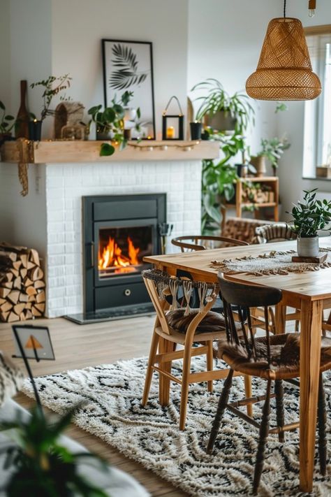 Cozy Dining Room with Fireplace Design Tips Dining Room Table In Front Of Fireplace, Fireplace In The Dining Room, Dining Room By Fireplace, Farmhouse Dining Room With Fireplace, Fireplace In Kitchen Sitting Area, Dining Table In Front Of Fireplace, Dinning Room With Fireplace, Small Dining Room With Fireplace, Dining Room With Fireplace Ideas