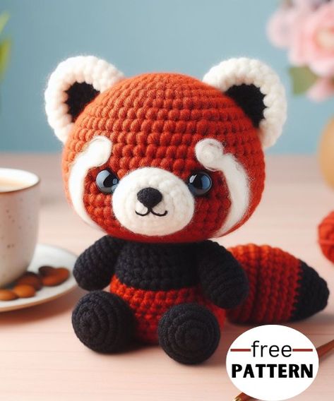 Red Panda Amigurumi Pattern Crochet Red Panda, Baby Red Panda, Amigurumi Pattern Free, Crochet Bag Pattern Tote, Crochet Dragon Pattern, Crochet Chicken, Crochet Cat Pattern, Baby Red, Crochet Panda