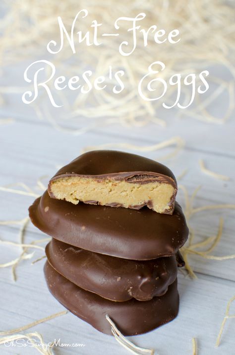 Wow your friends and family with this allergy-friendly, Peanut-free, Tree nut-Free Reese's Eggs Copycat Recipe #recipe #Easter #copycat #chocolate #sunbutter