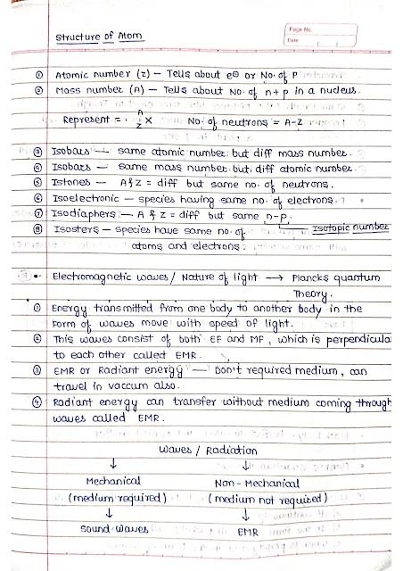 Atomic Structure - Chemistry Short Notes Structure Of Atom Mind Map, Atomic Structure Short Notes, Atomic Structure Notes Class 11, Chemistry Atomic Structure Notes, How To Make Short Notes, Class 11 Chemistry Notes Aesthetic, Structure Of Atom Notes Class 11, Matter In Our Surroundings Notes, Atoms Notes