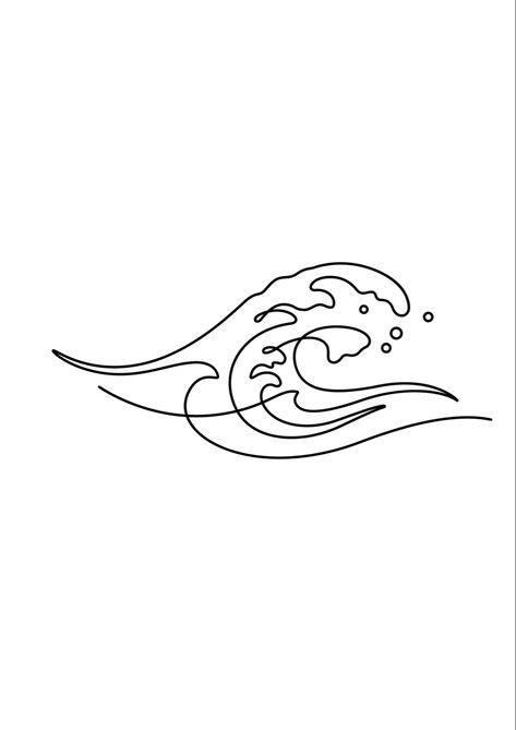 Waves Line Tattoo, Waves Sketch Simple, Waves Aesthetic Drawing, Beach Outline Tattoo, Sea Foam Tattoo, Wave And Boat Tattoo, One Line Wave Tattoo, Water Line Art, Sea Line Art