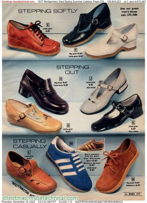 1977 Montgomery Ward Spring Summer Catalog, Page 279 - Catalogs & Wishbooks Retro Shoes 70s, 70s Lifestyle, Shoe Reference, 70s Fashion Men, 1970s Shoes, 70s Shoes, 1970 Fashion, Old School Fashion, 60s And 70s Fashion