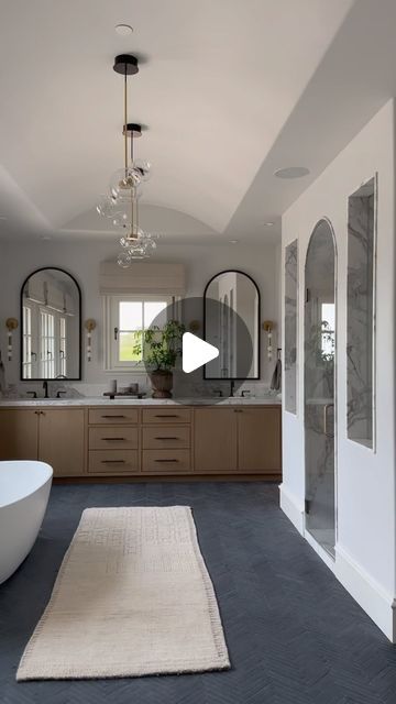 Brooke Wagner Design on Instagram: "After a week long install, ending with a picture perfect home & photoshoot is always the most rewarding feeling. For now, we’ll leave you with the bathroom of our dreams…#bwdclientpelican  ••• @spinnakerdevelopment" Brooke Wagner Design, Brooke Wagner, Home Photoshoot, Primary Bathroom, Herringbone Floor, Perfect Home, The Bathroom, Picture Perfect, Beams