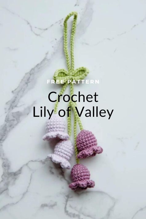 Crochet Car Charm Flower, Crochet Lily Of The Valley Flower Free Pattern, Crochet Hanging Pattern, Crochet Dangling Flower, Hanging Flower Crochet Pattern Free, Crochet Leaf Keychain Pattern, Crochet Flower Ornaments, Free Crochet Room Decor Patterns, Crochet Bellflower Pattern