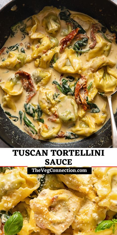 Tortellini Sundried Tomatoes Spinach, Spinach Tortellini Recipes Healthy, Tortellini With Sun Dried Tomatoes, Tortellini With Zucchini, Sauce For Mushroom Tortellini, Sauce For Spinach Tortellini, Creamy Tuscan Sauce, Tortellini In Cream Sauce, Sun Dried Tomato Tortellini