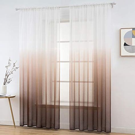 MIULEE Ombre Sheer Curtains Semi Clear Window Remedies Voile Drapes Rod Pocket for Bed room Dwelling Room Workplace Decor Linen Textured Set of two Curtain Panels 54 x 84 inch White & Espresso,... Ombre Curtains Living Room, Workplace Decor, Ombre Curtains, Vip Lounge, Decorative Curtains, Colour Theme, Clear Windows, Clear Window, Window Drapes