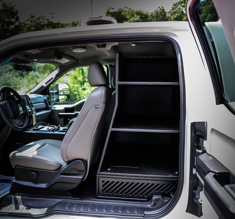 We can customize your cabinet to meet your needs. Take a look at this rear seat cabinet for Ford F-250 / F-350. For more information contact our sales team to help you at sales@1stinproducts.com or www.1stinproducts.com Truck Rear Seat Storage, Rear Seat Delete, Toyota Overland, Bulletproof Clothing, Welding Beds, 2018 Ford F150, Hot Tub Patio, Pet Transport, Trucks Ford